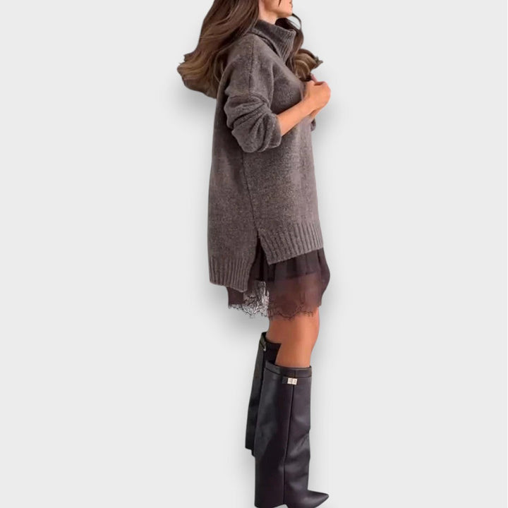 Luna | Two-Piece Leisure Set with Lace Roll Neck Sweater